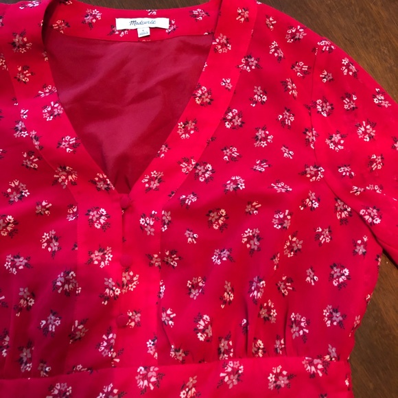Madewell red floral peplum long sleeve top - Picture 4 of 6